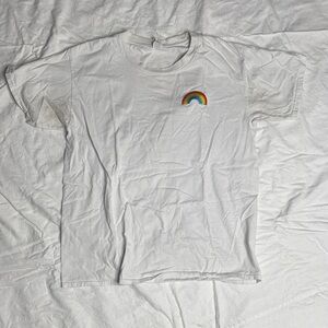 Gildan White Tee with Colorful Rainbow Accent